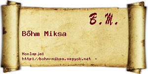 Bőhm Miksa névjegykártya